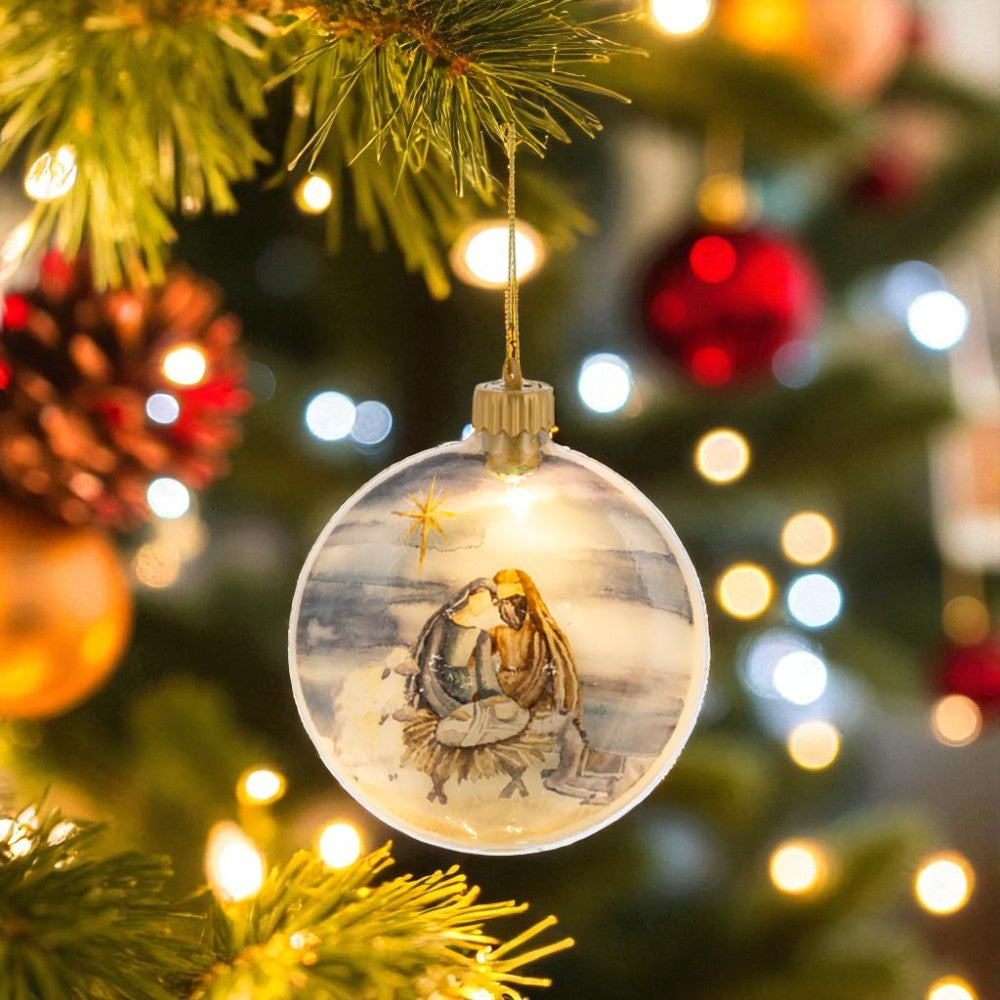 LED Light Holy Family Watercolor Disk Ornament