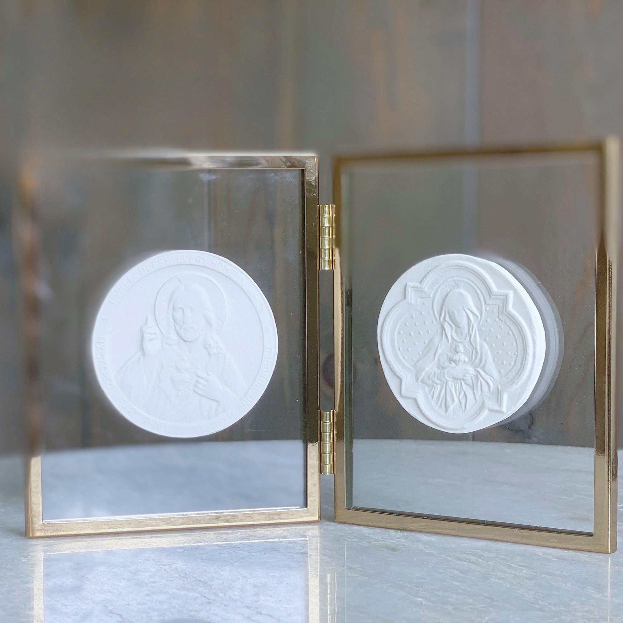 Sacred & Immaculate Hearts Intaglio Diptych