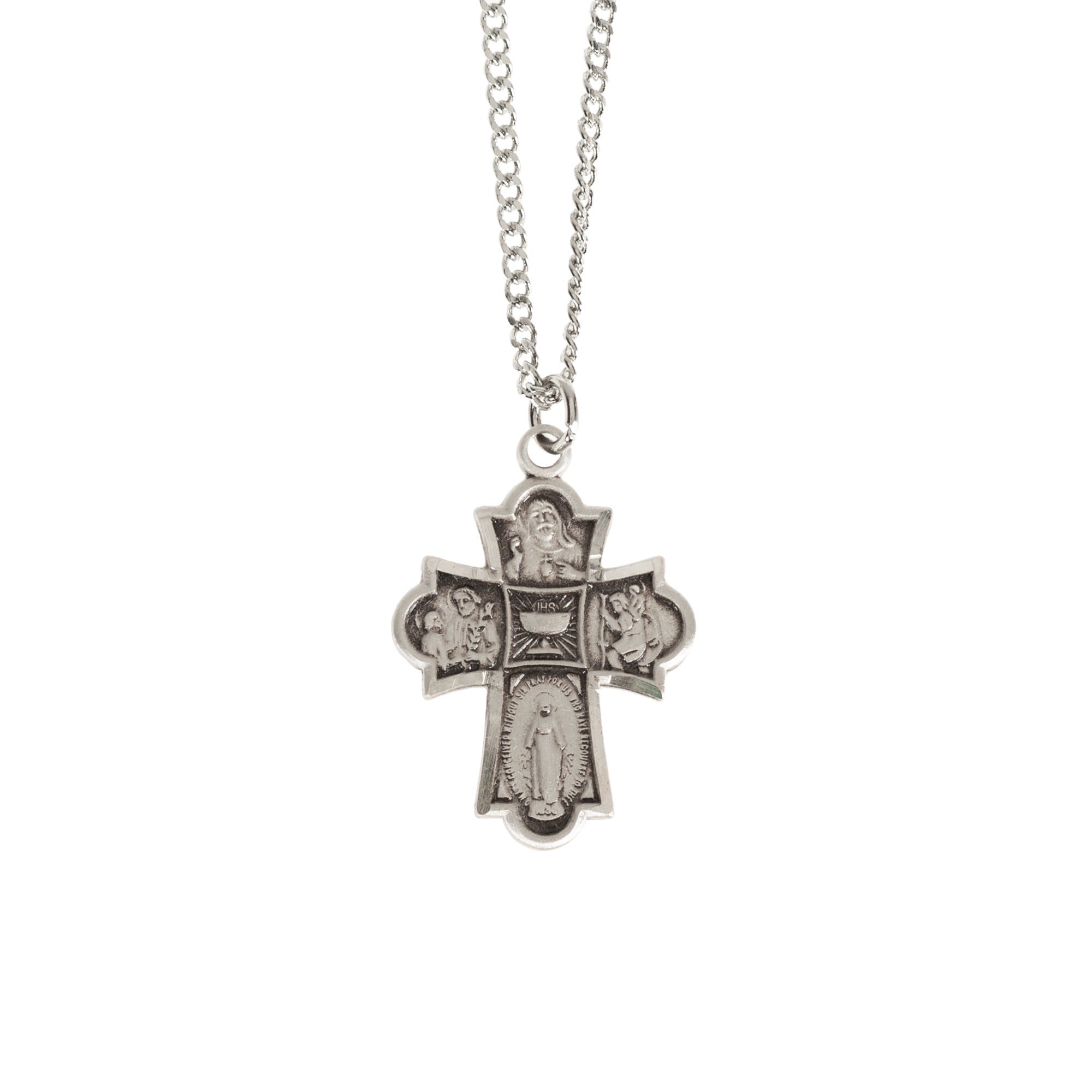 Sterling Silver 4-Way Cross First Communion Chalice Center Medal Sterling Silver 4-Way Cross First Communion Chalice Center Medal
