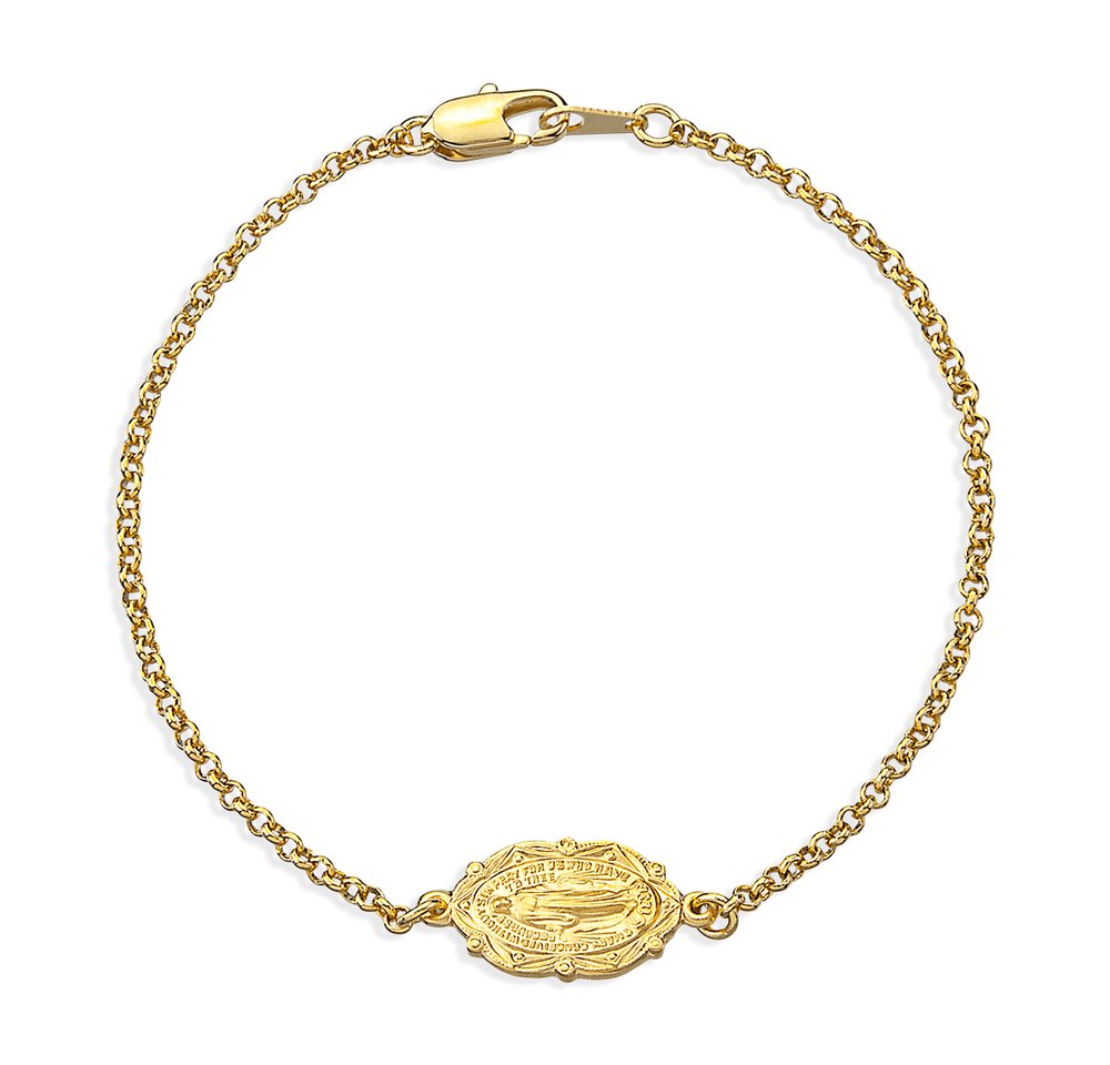 Gold/Sterling Silver Rolo Chain Miraculous Medal Bracelet