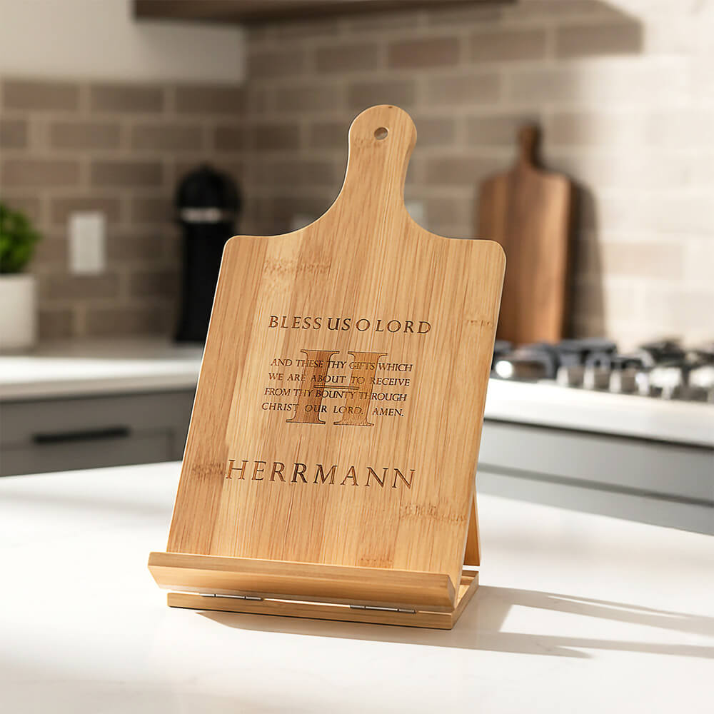 Personalized Bless Us O Lord Chef's Easel Cookbook Holder