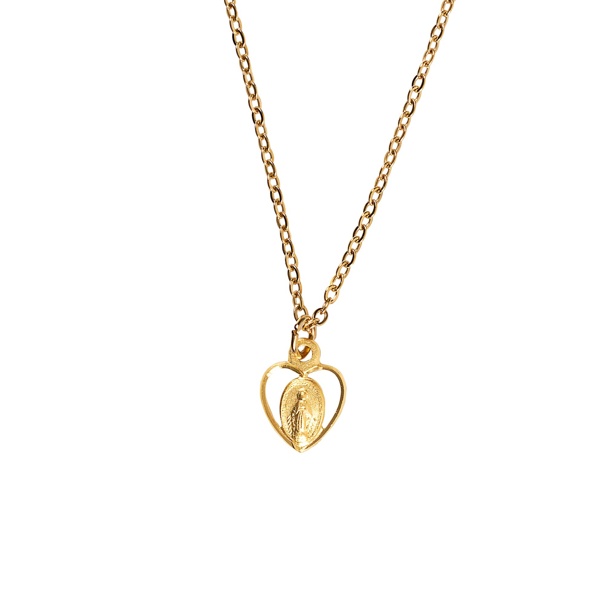 Gold Over Sterling Petite Heart Miraculous Medal Necklace