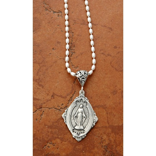 Sterling Silver Miraculous Medal, Beaded 18 inch Chain | The Catholic ...