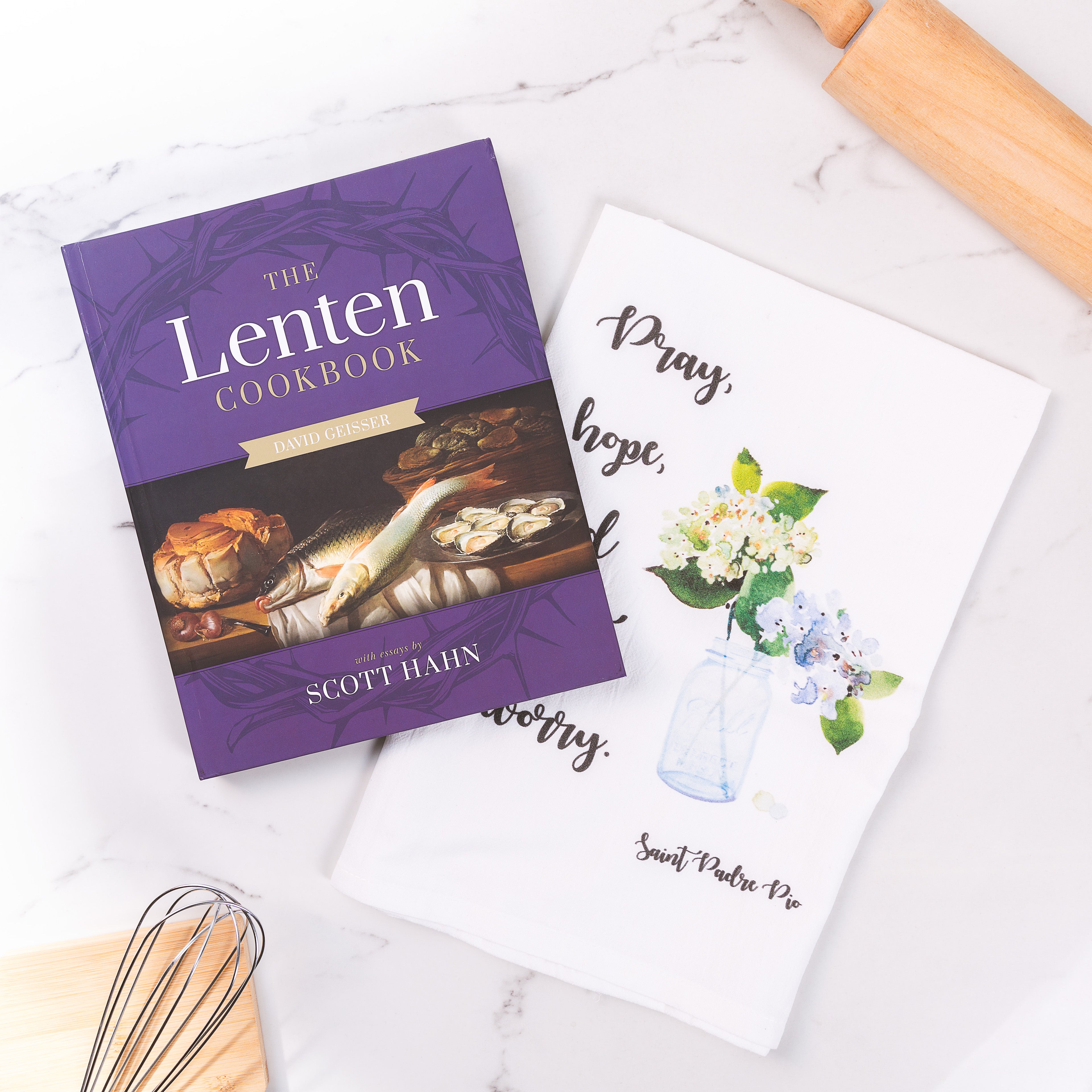 Padre Pio Kitchen Towel & Lenten Cookbook Gift Set