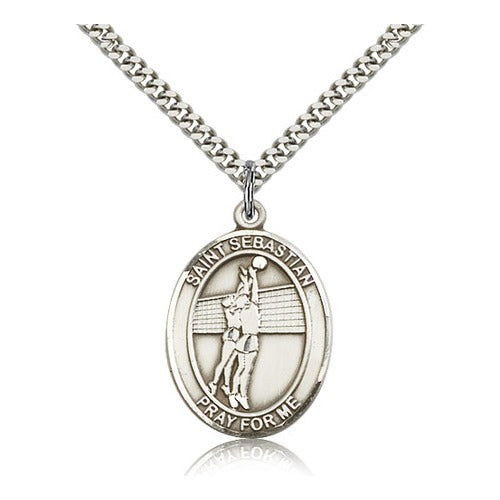 Sterling Silver St. Sebastian / Volleyball Pendant w/ chain