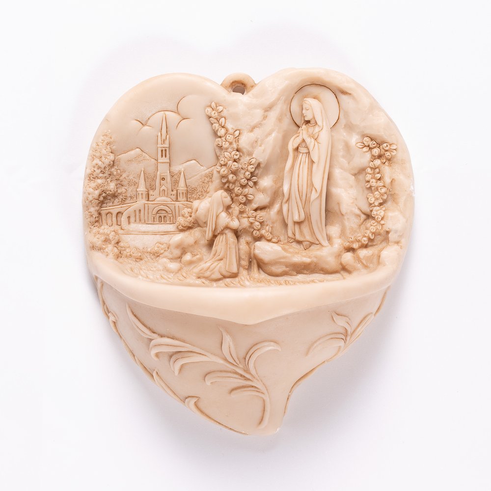 Italian Ivory Finish Lourdes Holy Water Font - 4.7"