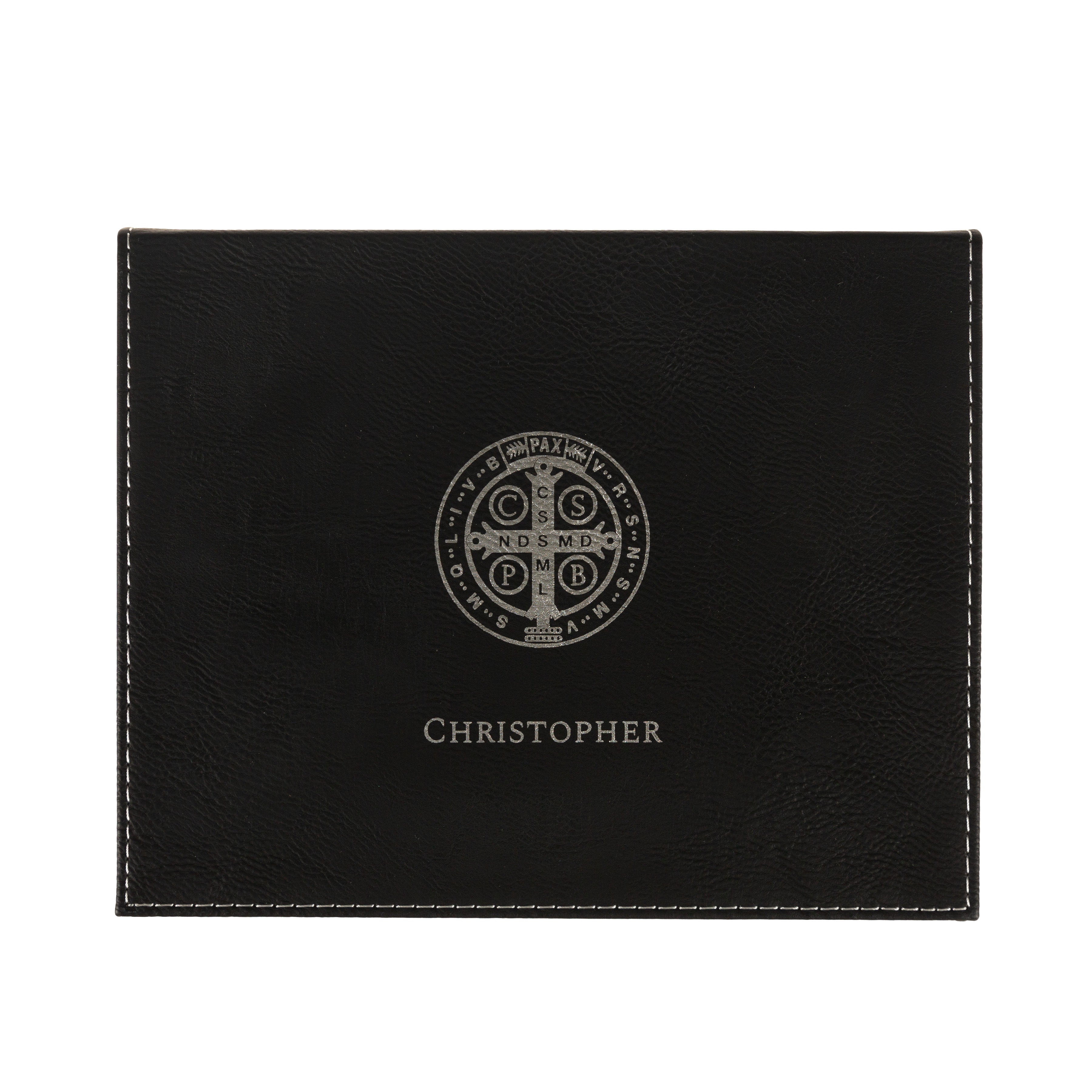 Personalized St. Benedict Black Leatherette Keepsake Box