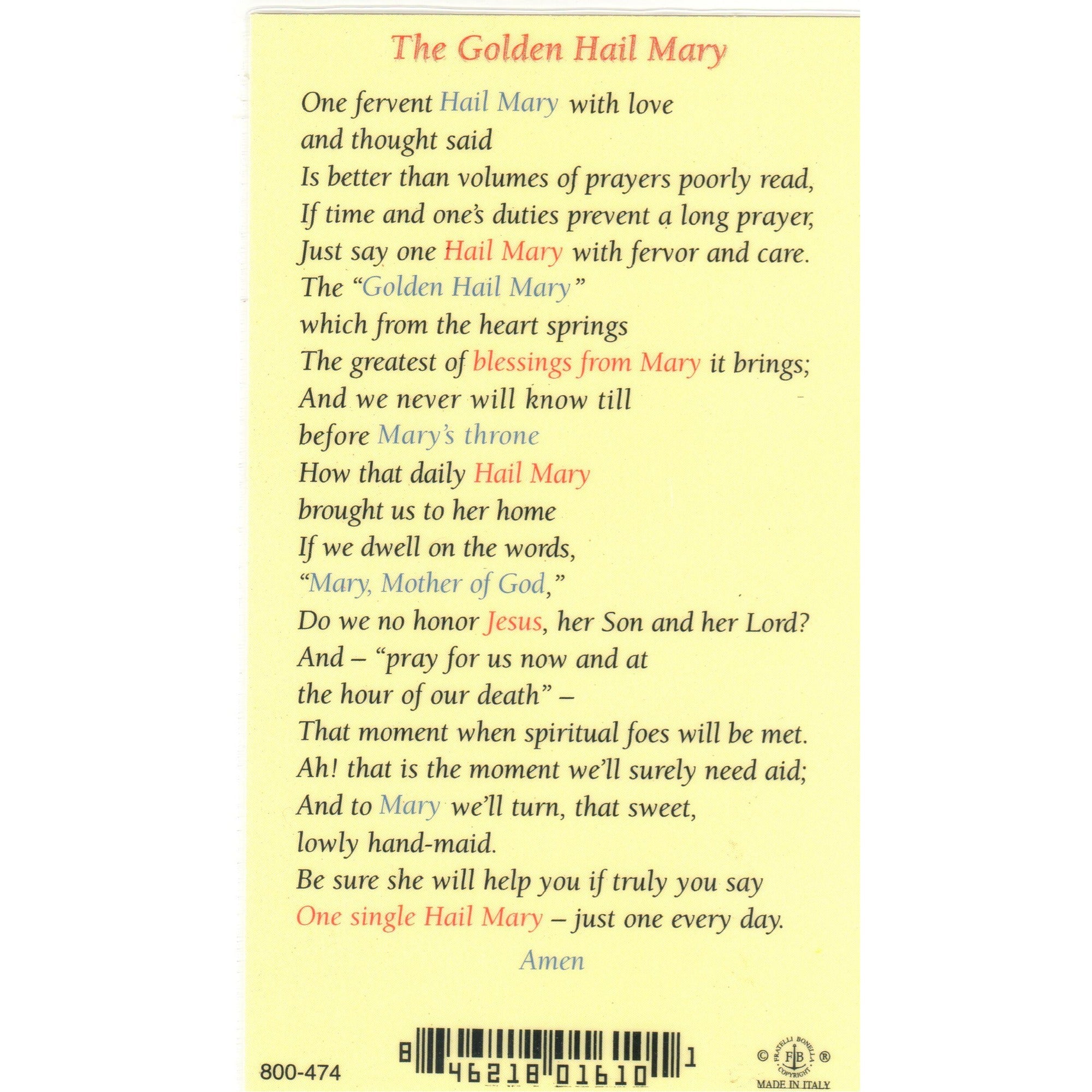 The Golden Hail Mary - Prayer Card