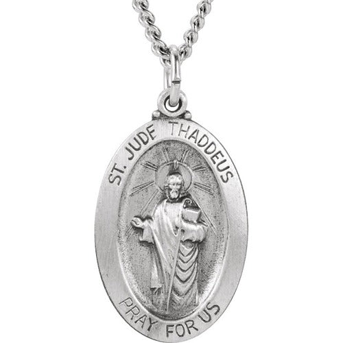 Sterling Silver 23.75x16.25mm Oval St. Jude Thaddeus 24" Necklace