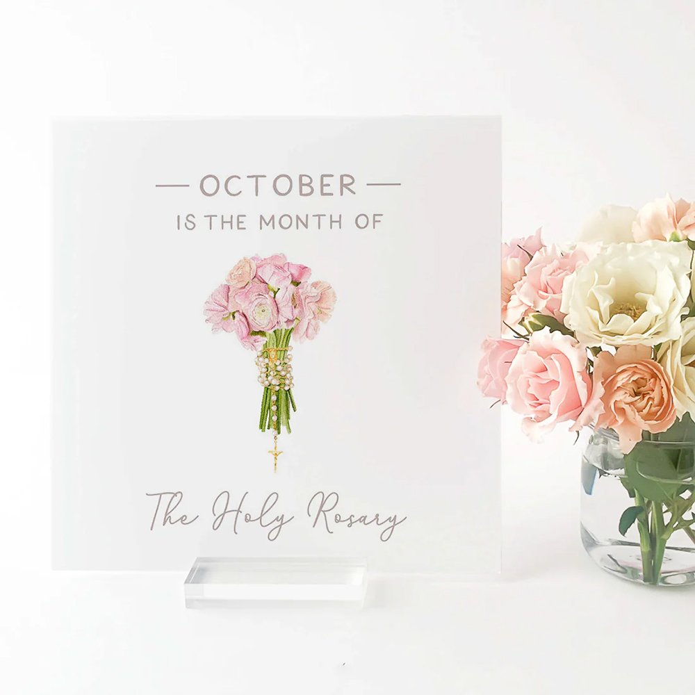 12 Catholic Monthly Devotion Prints & Acrylic Stand