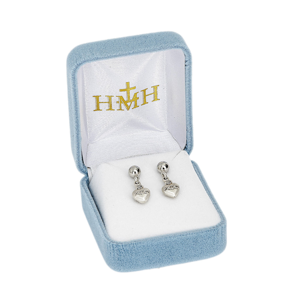 Sterling Silver Sacred Heart Drop Earrings