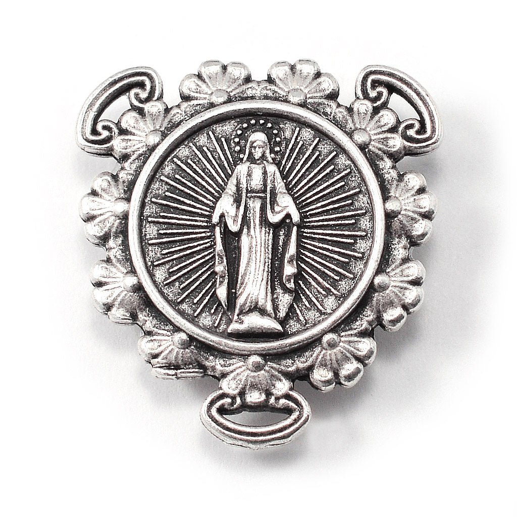 Antique Silver & Hematite Sacred Heart Rosary