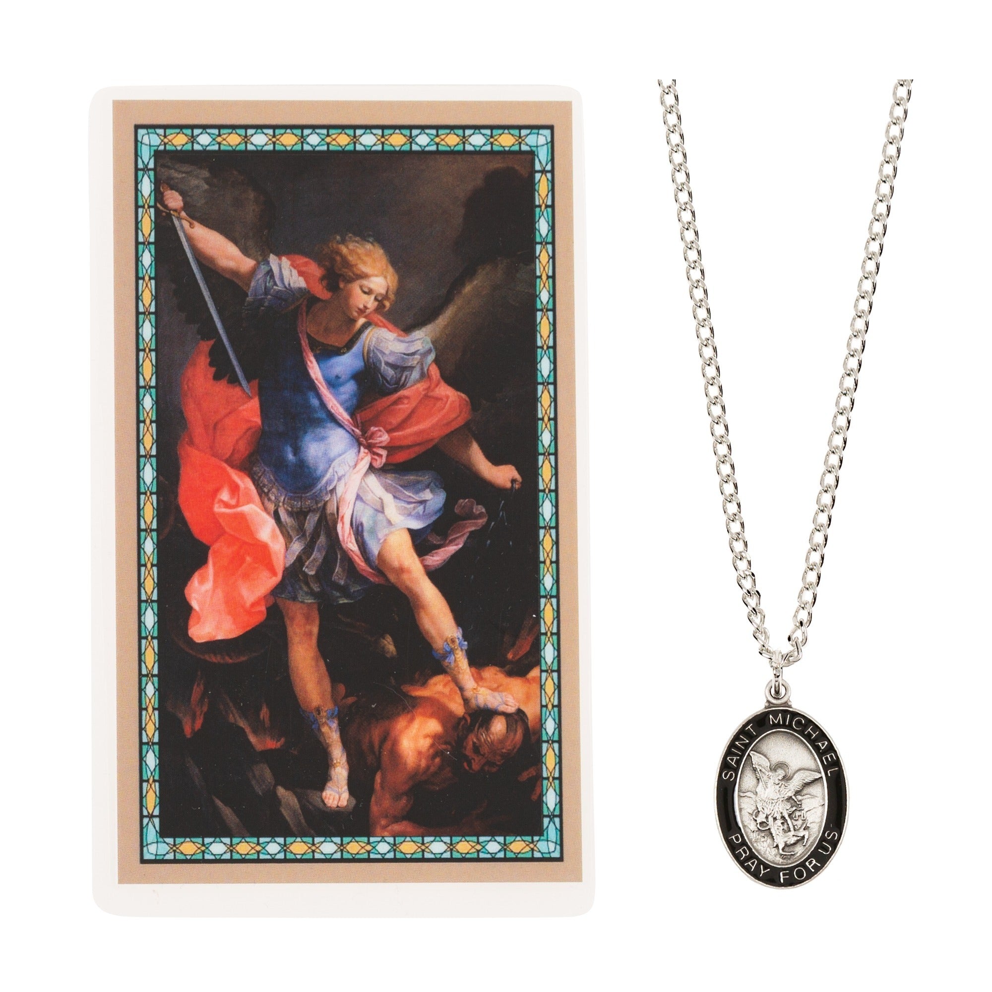 St. Michael Black & Silver Medal with Prayer Card