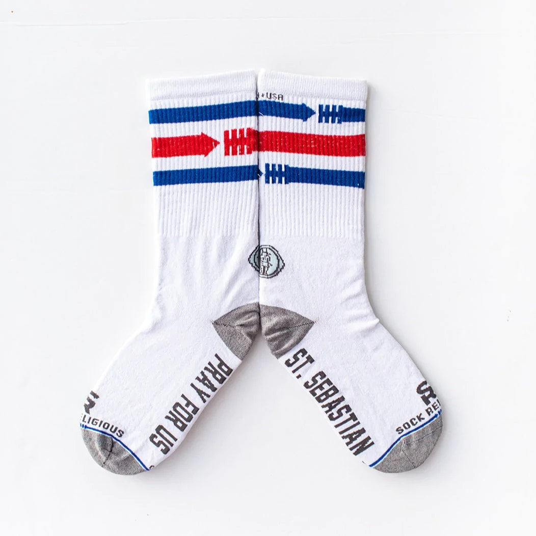 Patron of Athletes Striped Adult Crew Socks