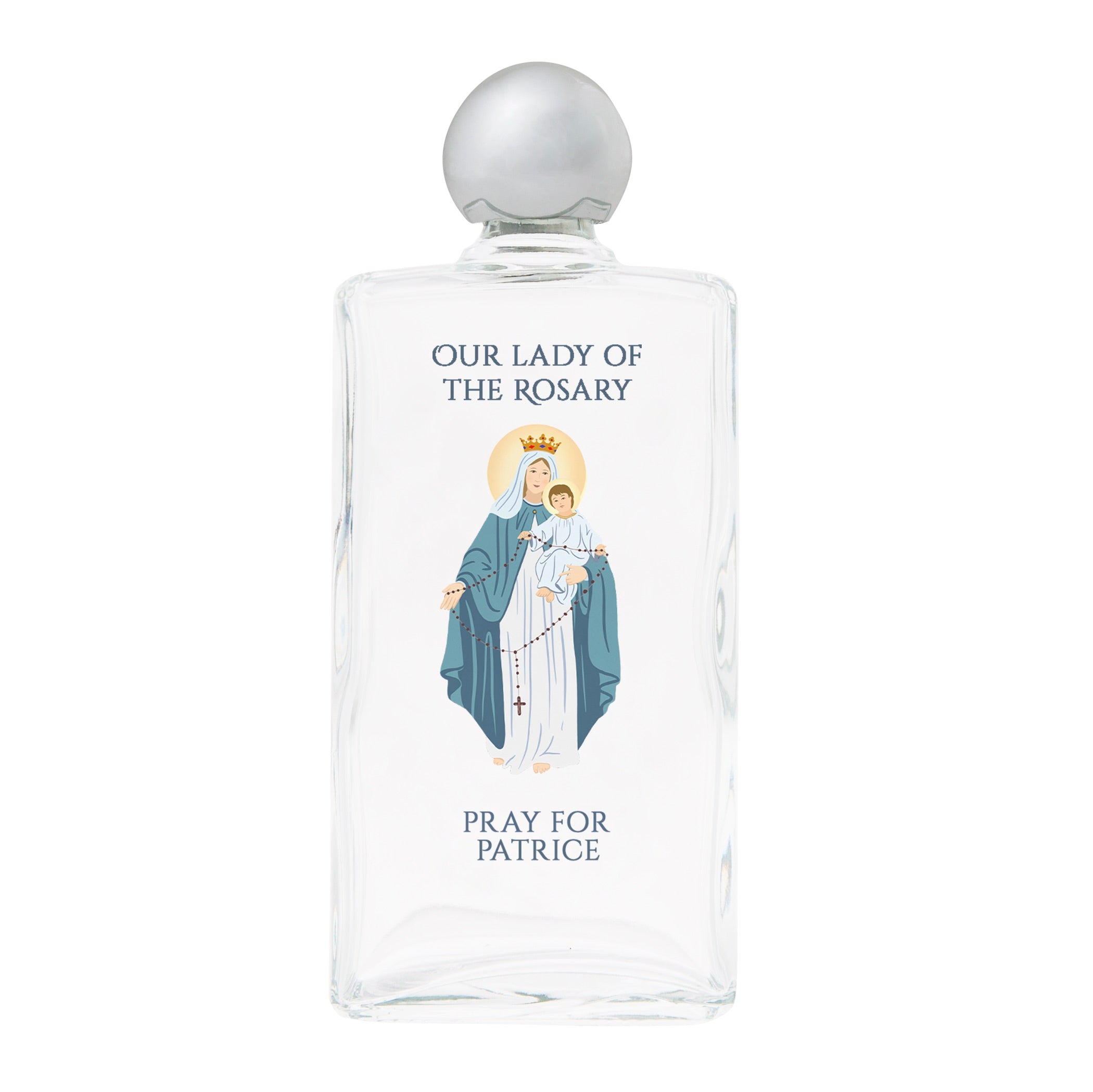 Personalized Our Lady of the Rosary Holy Water Bottle