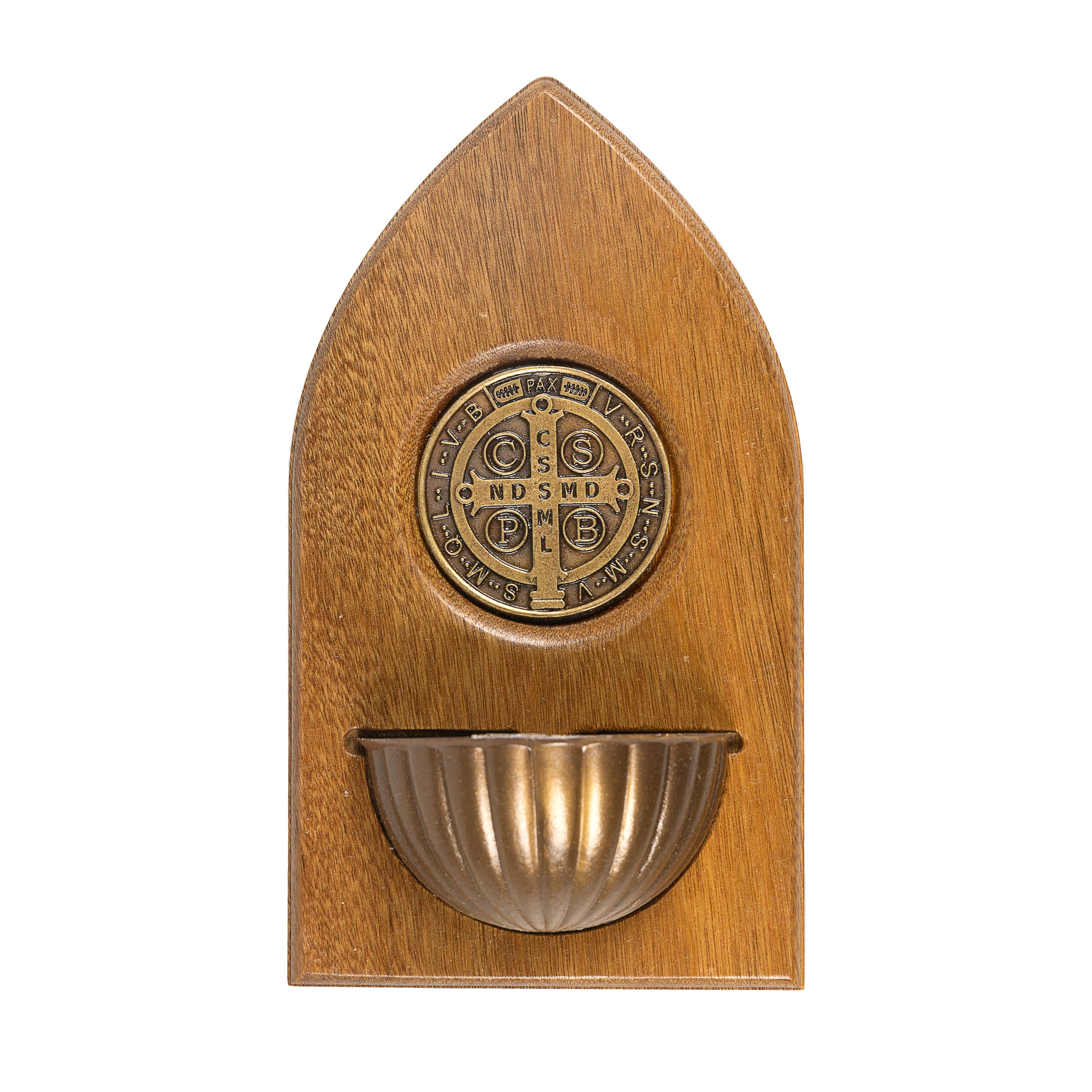 Wood & Antique Gold St. Benedict Holy Water Font
