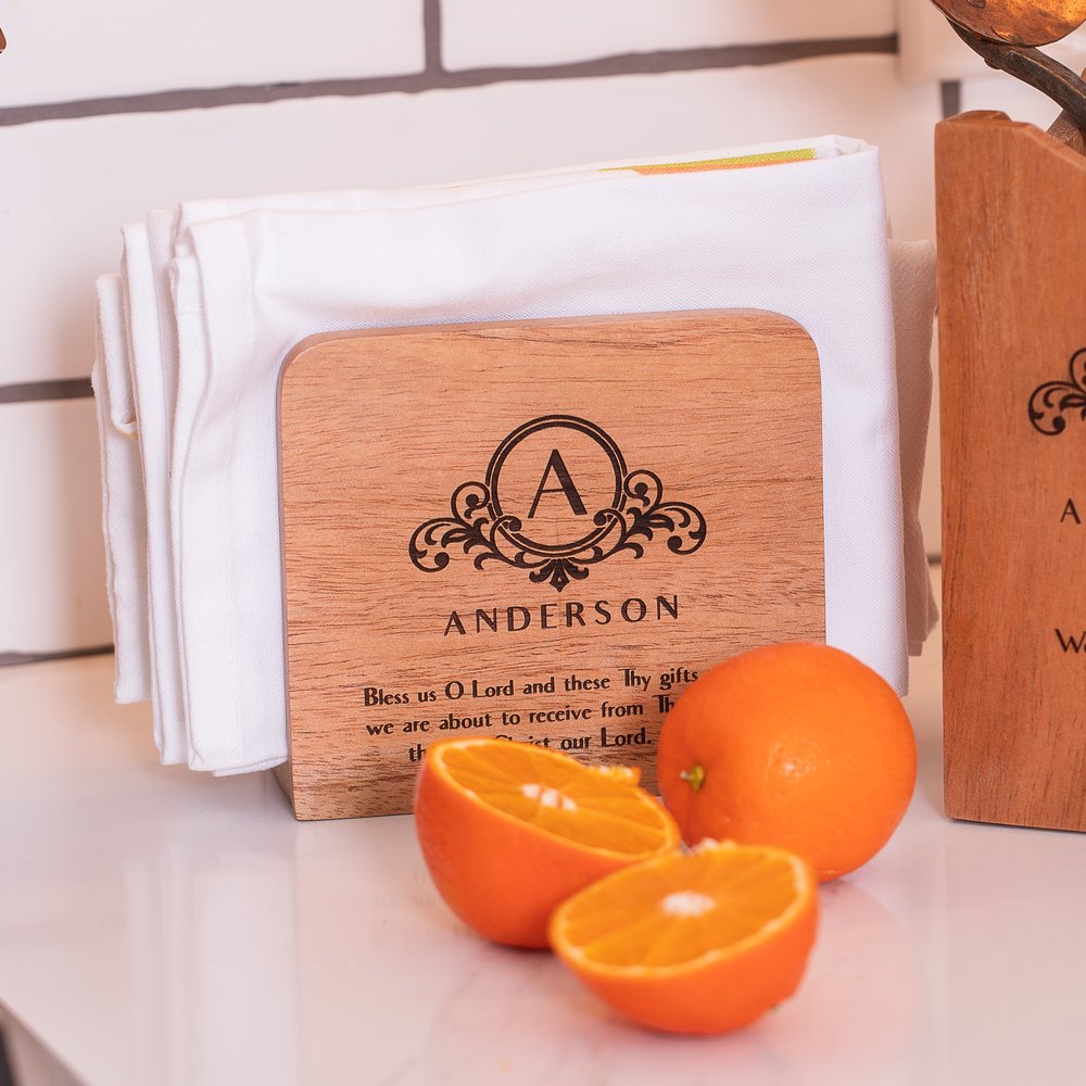 Personalized Bless Us O Lord Wooden Napkin Holder
