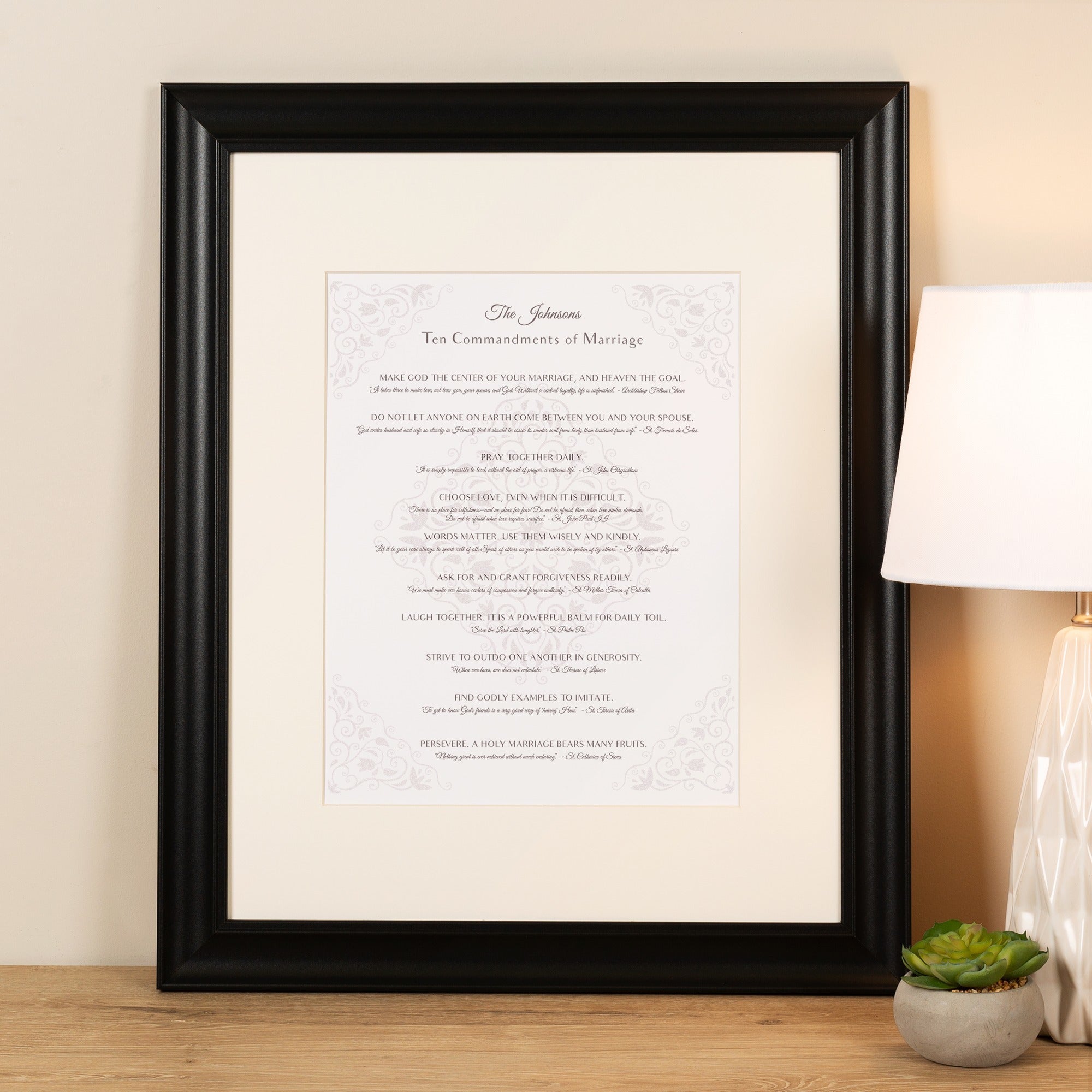 Personalized 10 Saintly Commandments for Marriage Framed Print