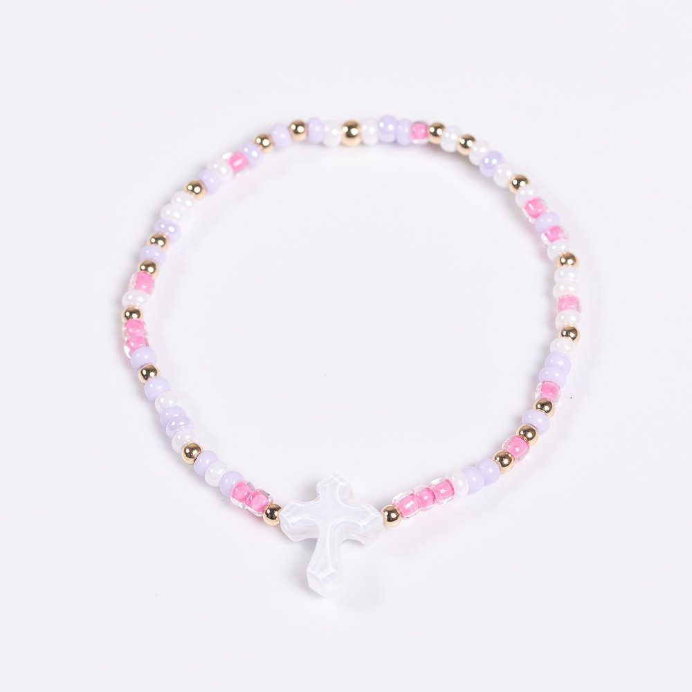 14 KT Gold Filled Petite Size Lilac & Pink Cross Bracelet