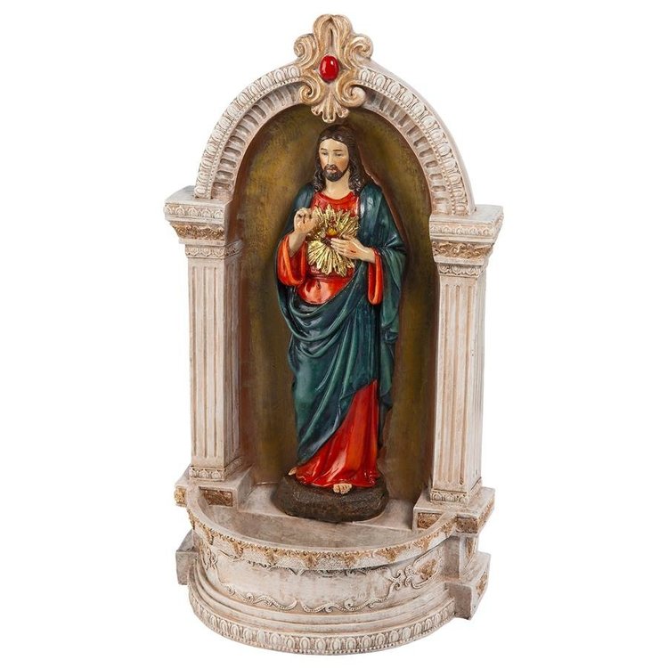 Sacred Heart Italian Style Statue with Holy Water Font - 12"