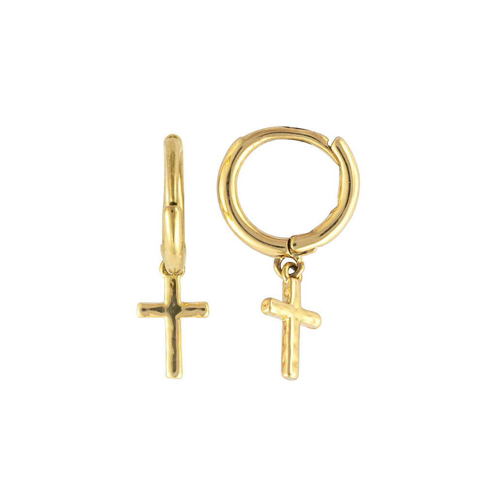 Gold Cross Huggie Earrings