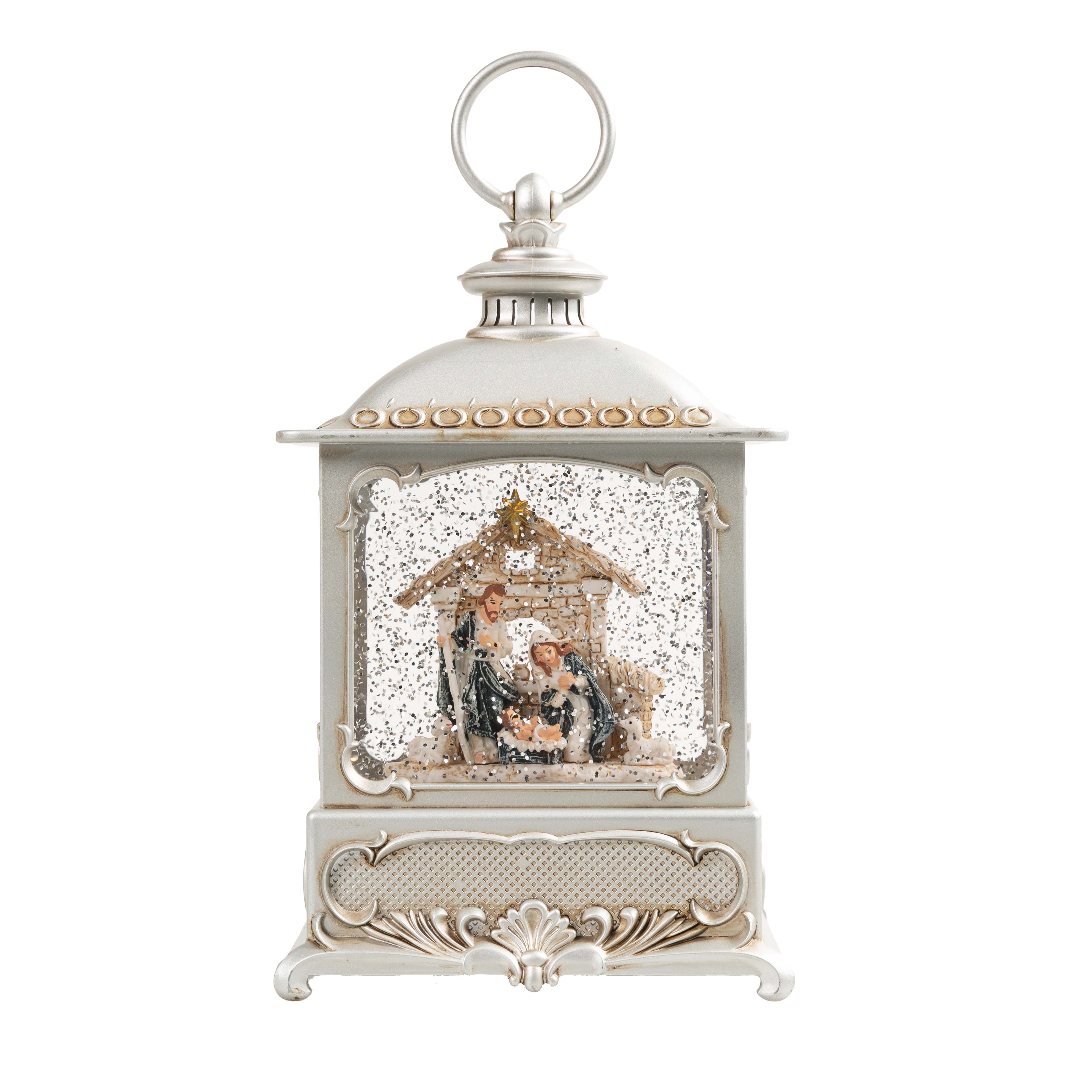 Nativity Scene Pewter Swirl LED Lantern