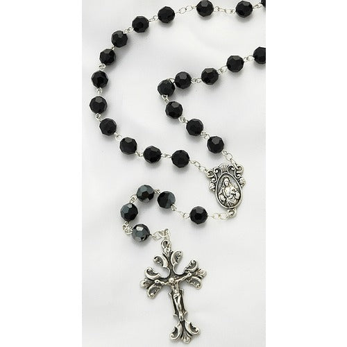 Sterling Silver Jet Black Swarovski Rosary, 8mm