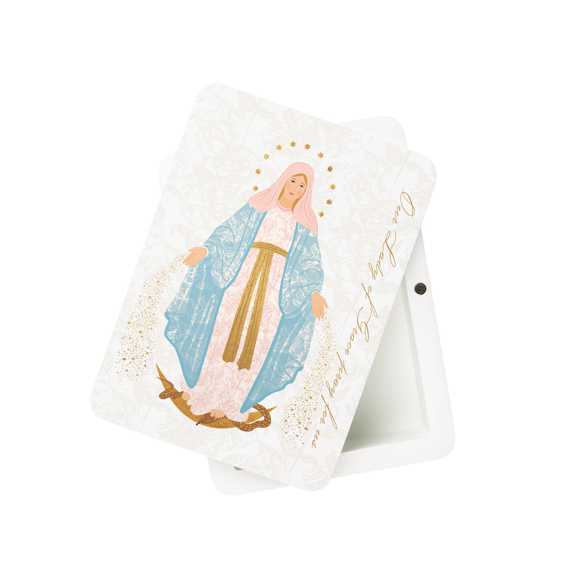Our Lady of Grace Toile Rosary Keepsake Box