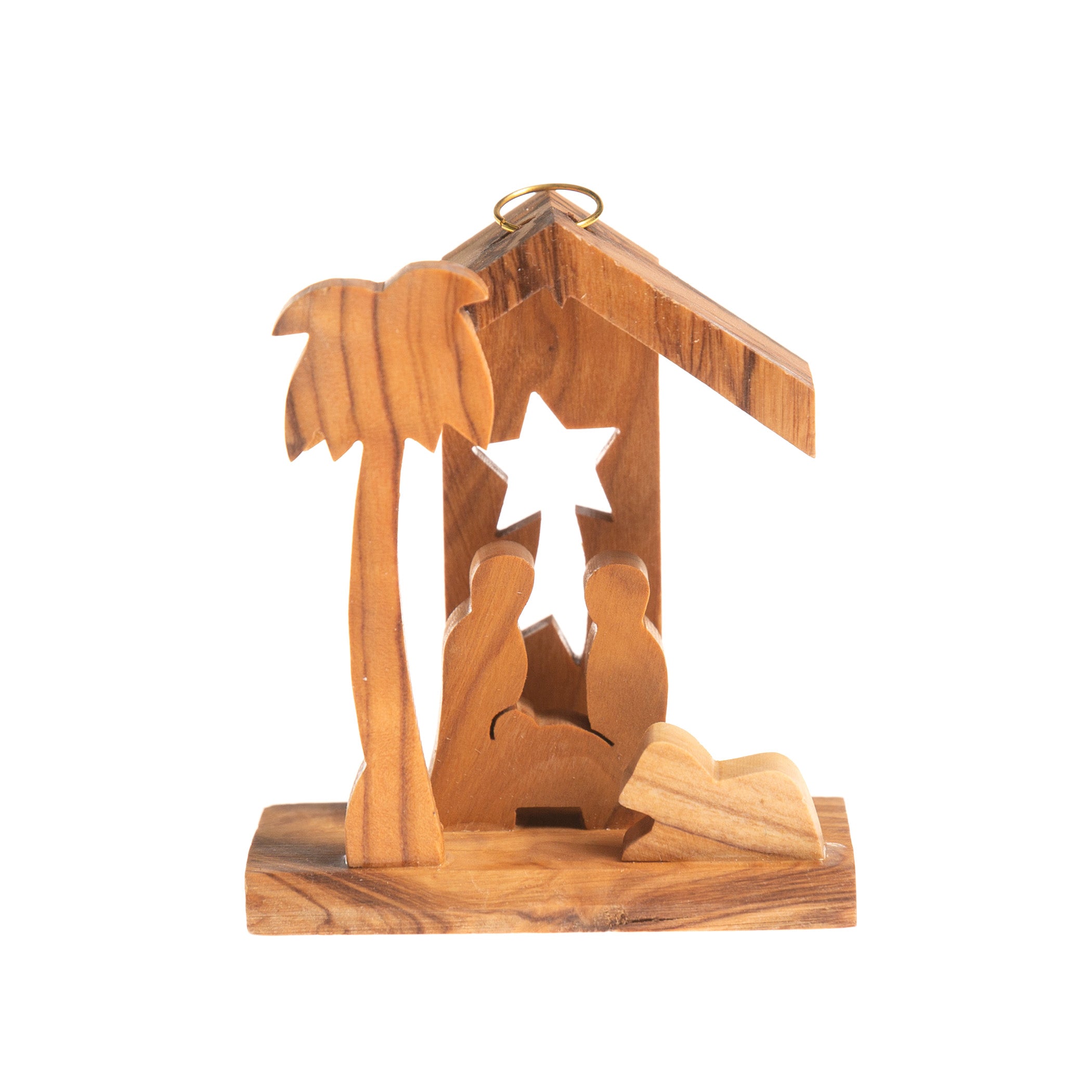 Small Olive Wood Nativity Grotto Ornament