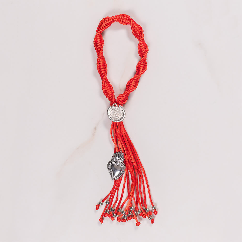 Handcrafted Knotted Red Sacred Heart & St. Benedict Home Blessing