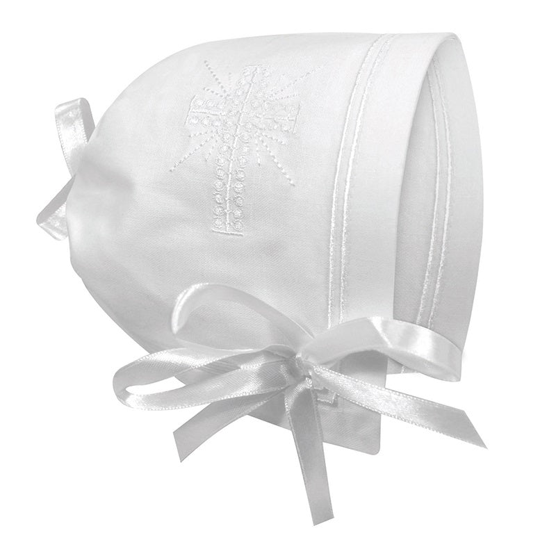 Embroidered Cross Baptismal Bonnet