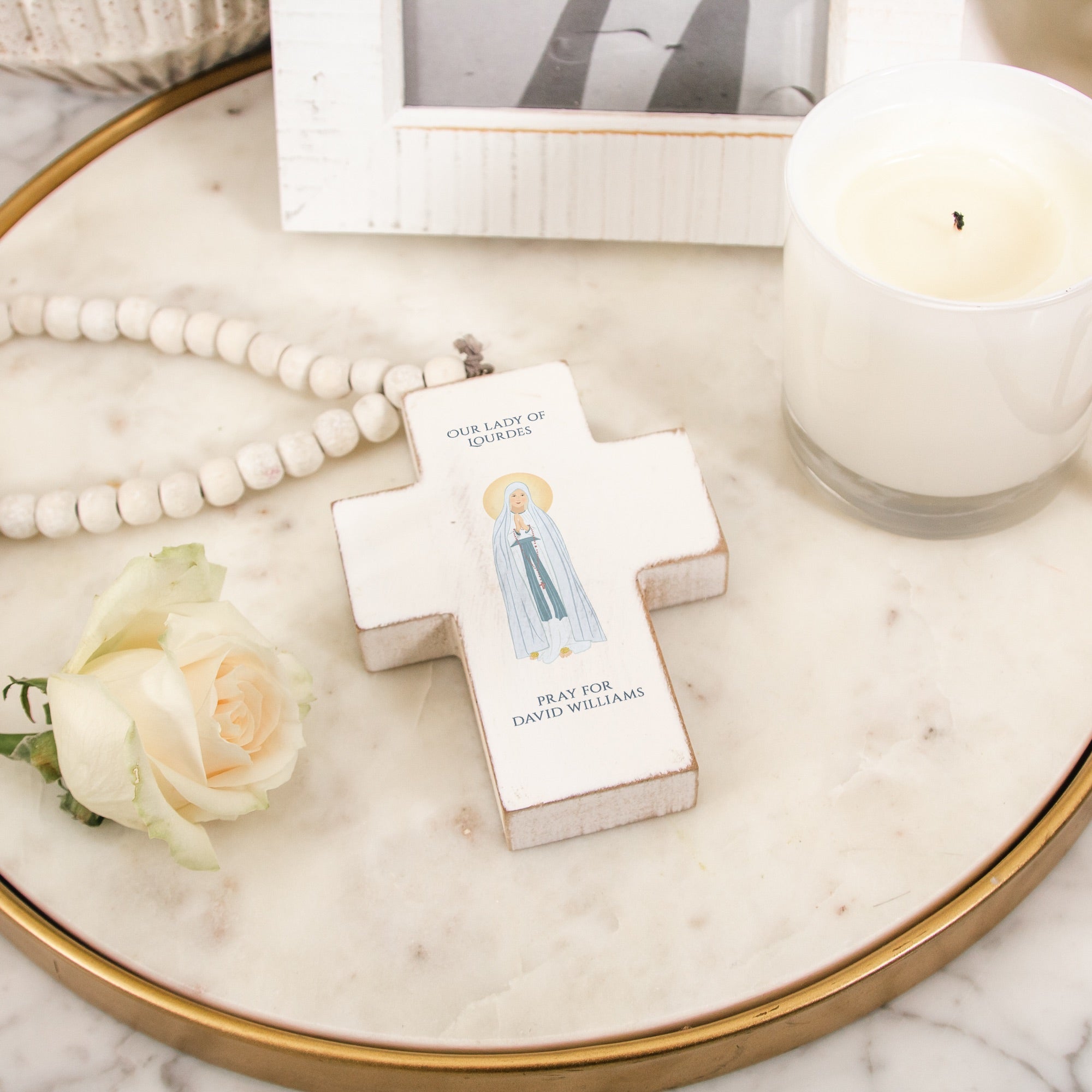 Personalized Our Lady of Lourdes Hanging Cross