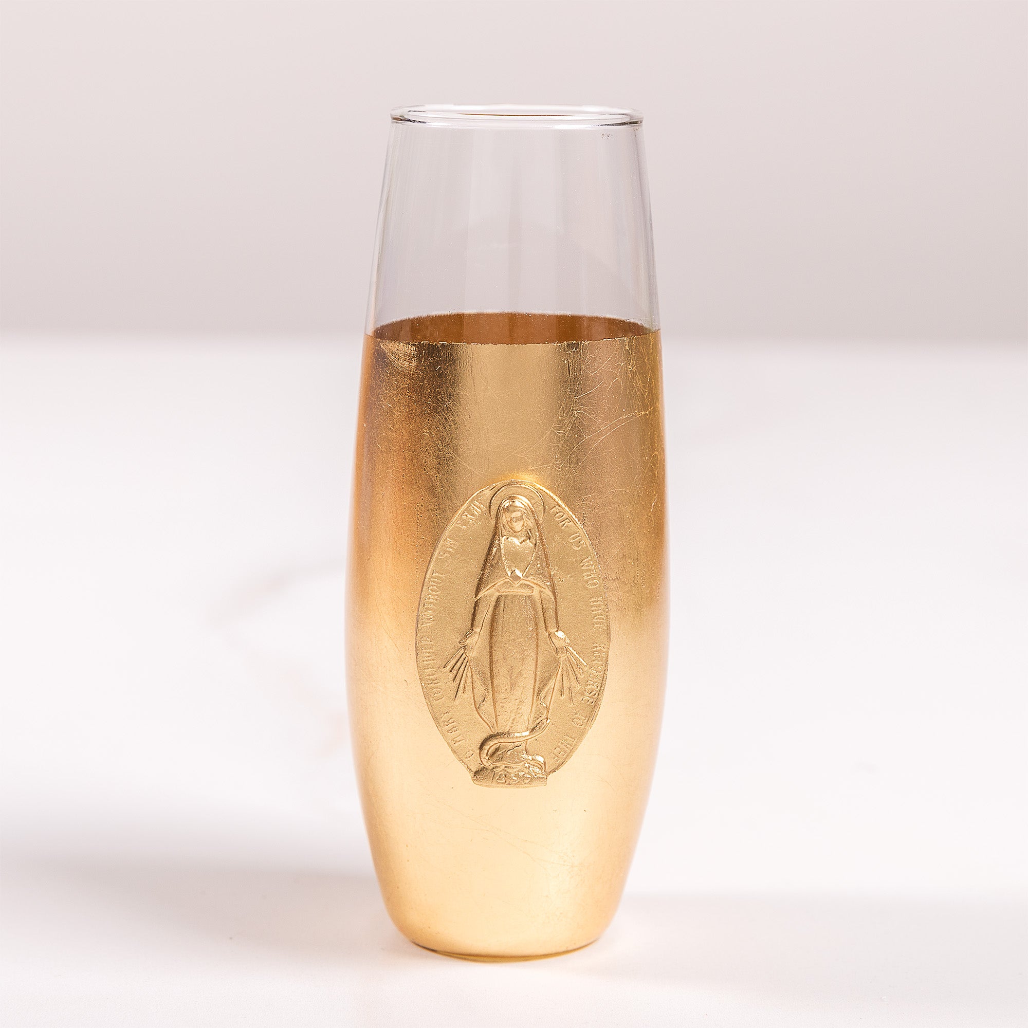 Gilded Miraculous Medal Bud Vase - 7"