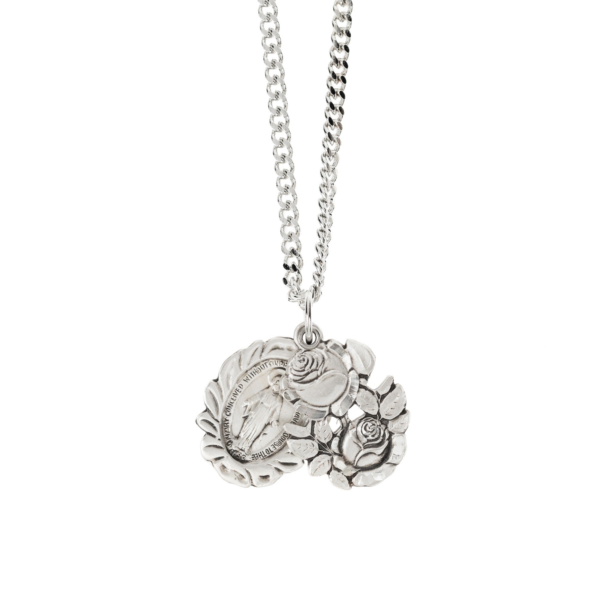 Sterling Silver Two Part Slide Miraculous Medal - 24" Chain