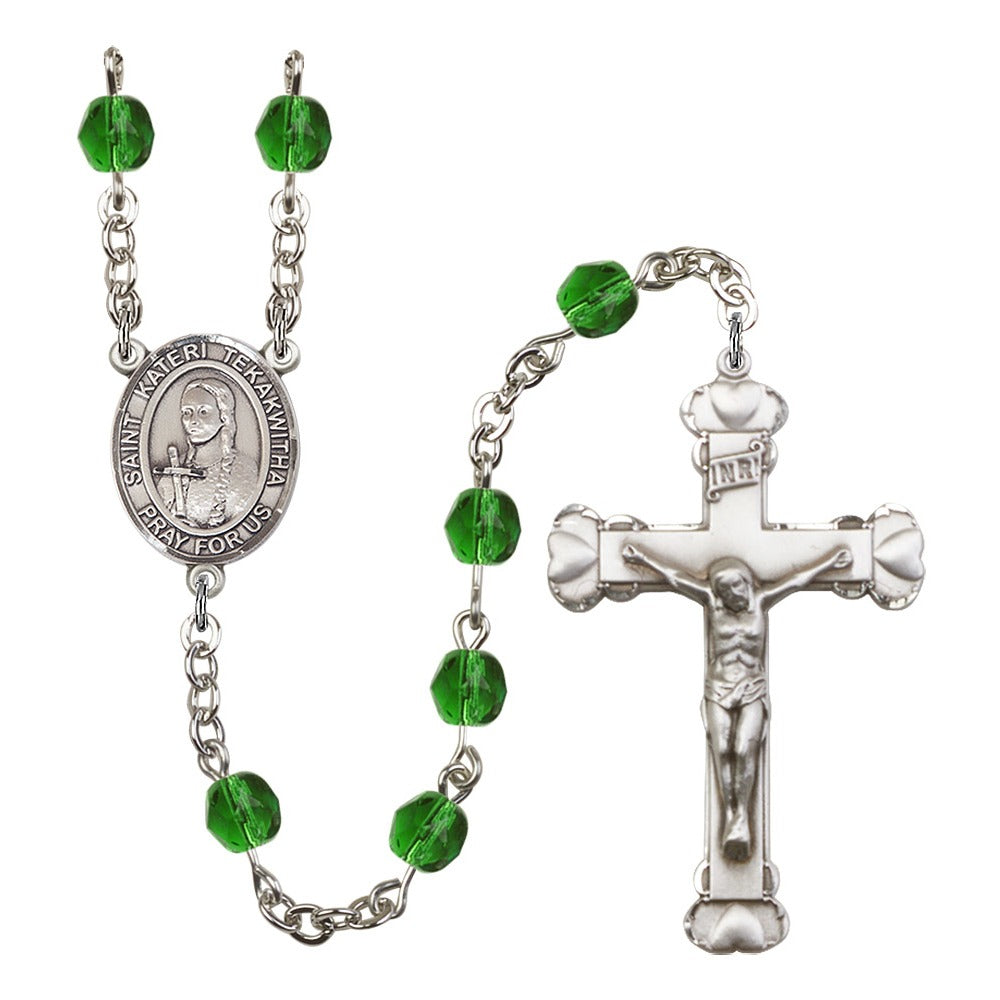 St. Kateri Tekakwitha Green May Rosary 6mm