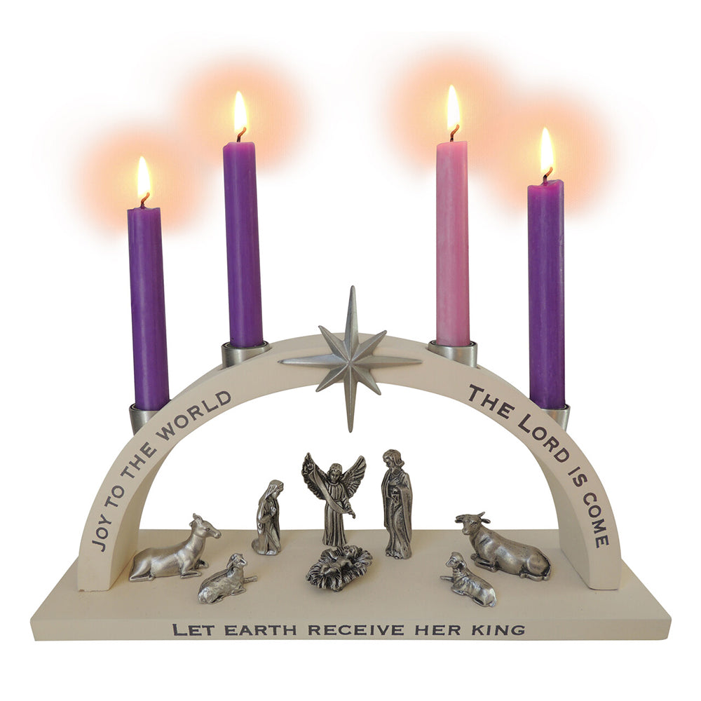 Arched Pewter & Wood Advent Candle Holder