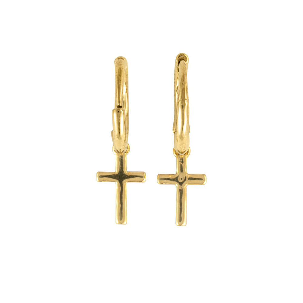 Gold Cross Huggie Earrings
