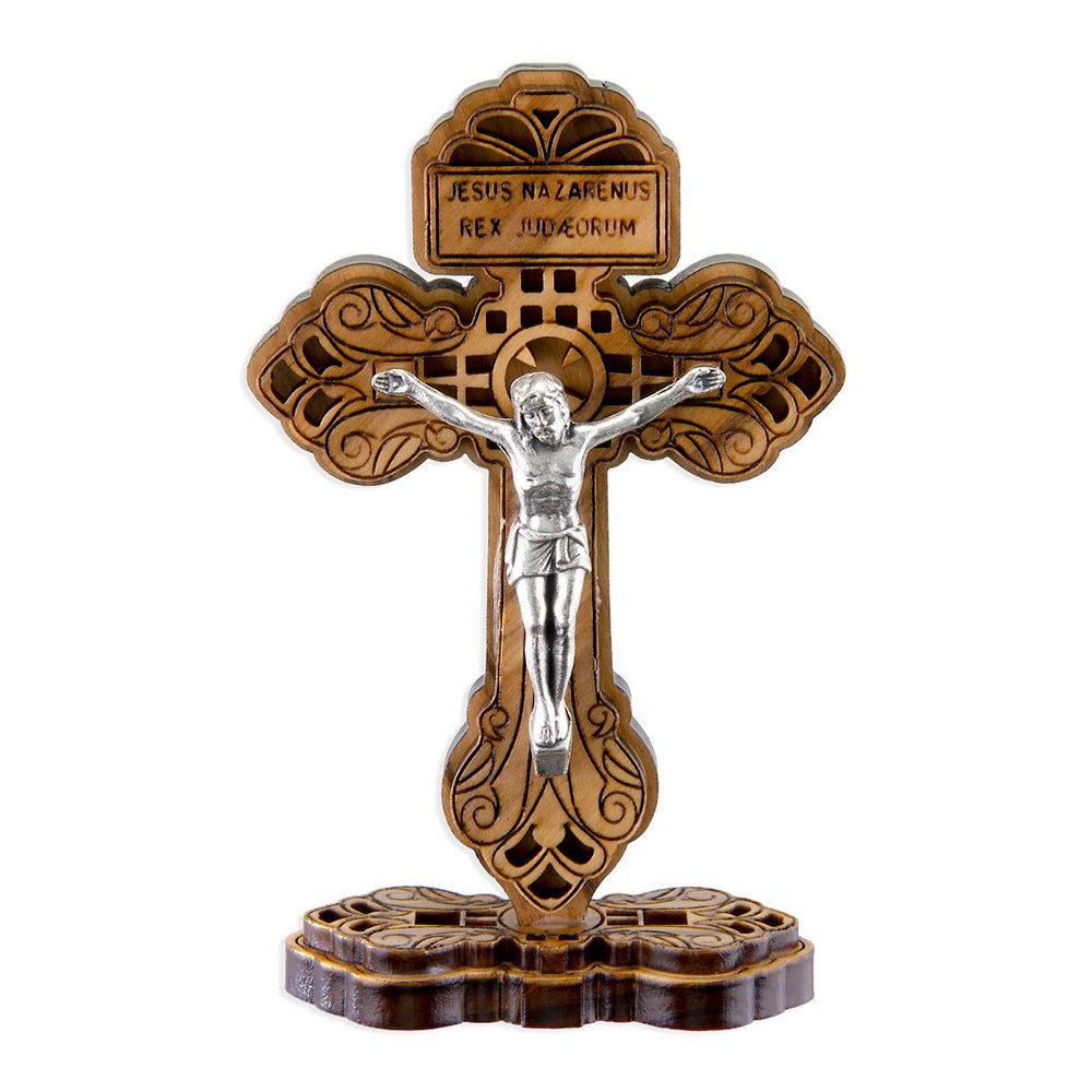 Standing Olive Wood Pardon Crucifix - 3.75"