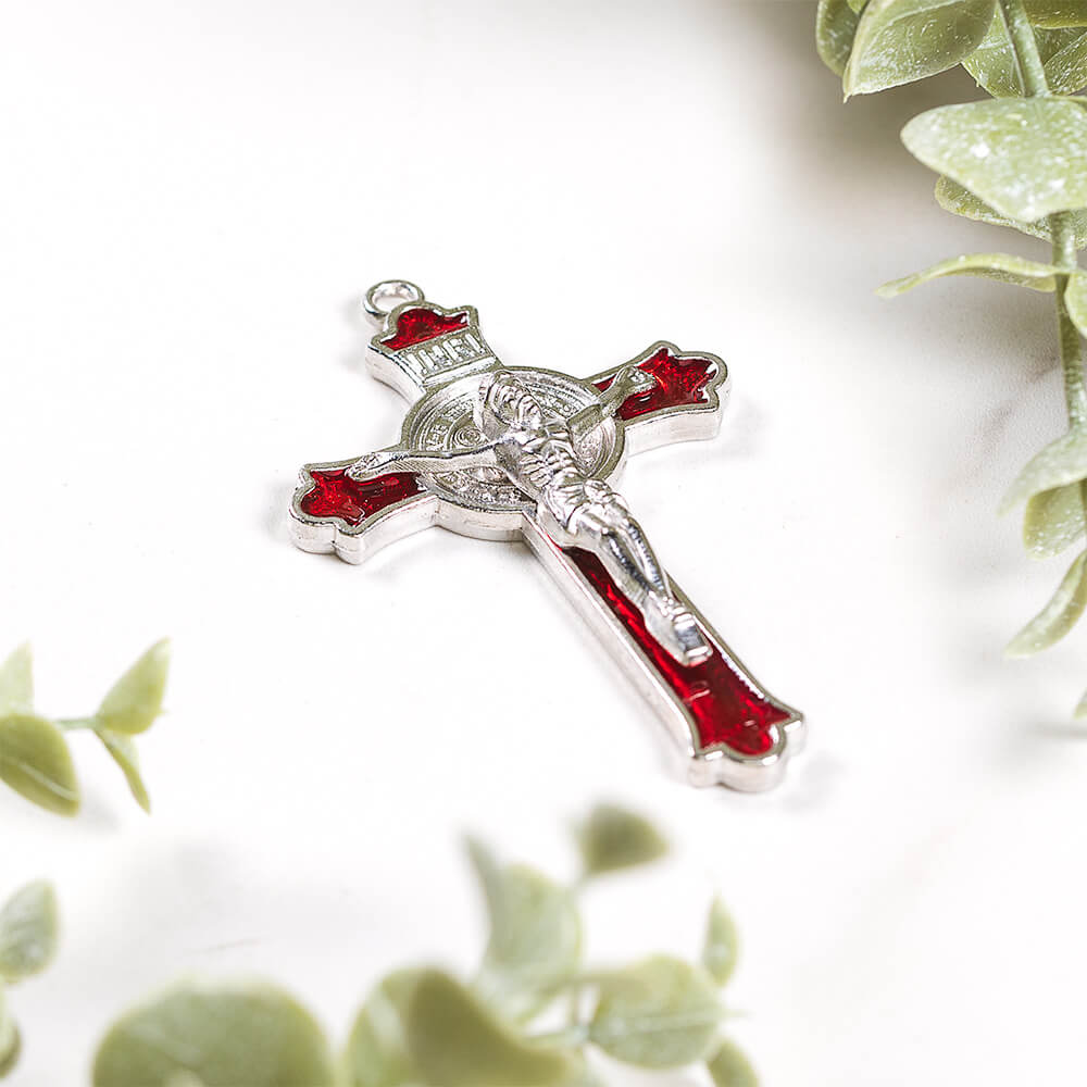 Red Enameled St. Benedict Crucifix - 3"