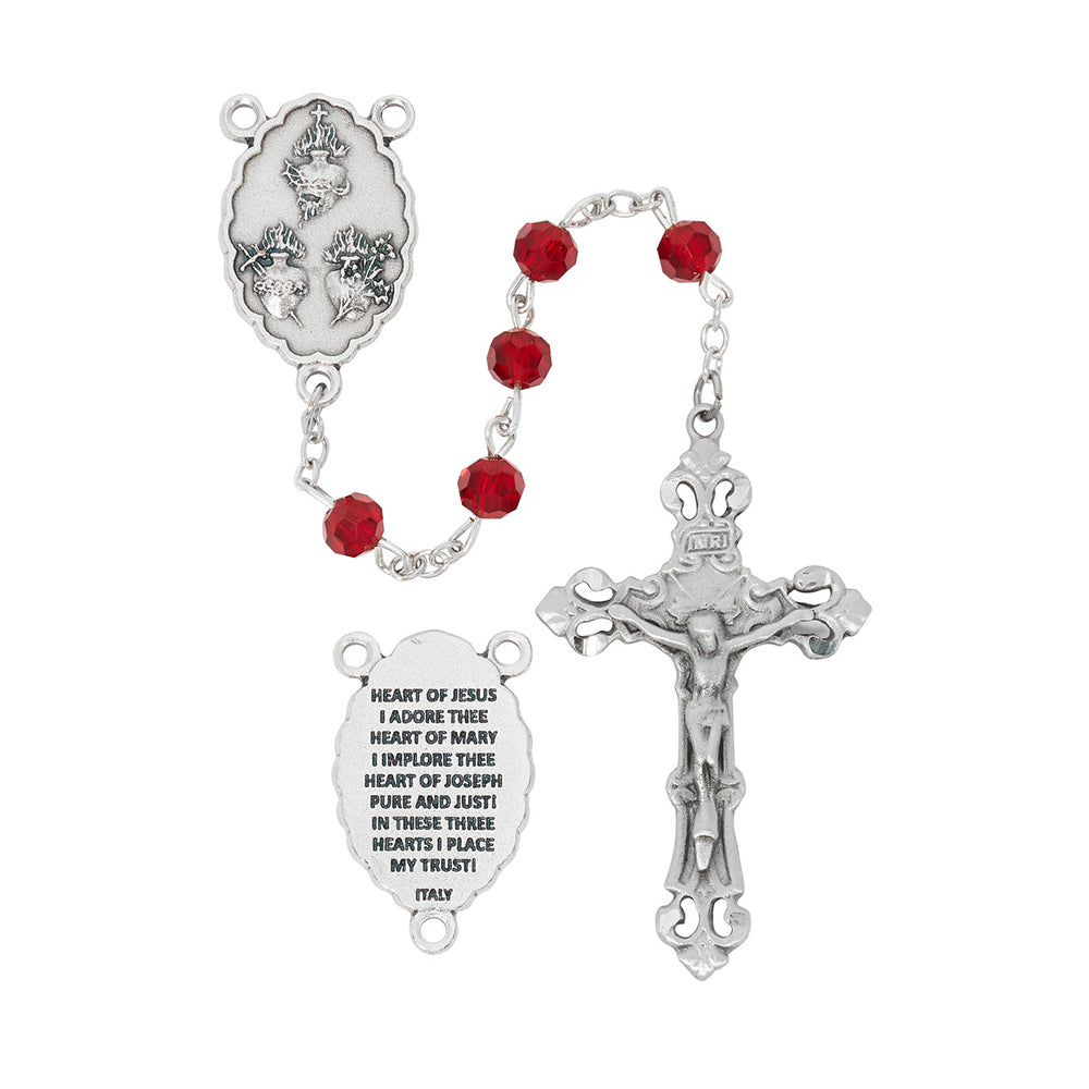 Three Hearts Red Crystal Rosary