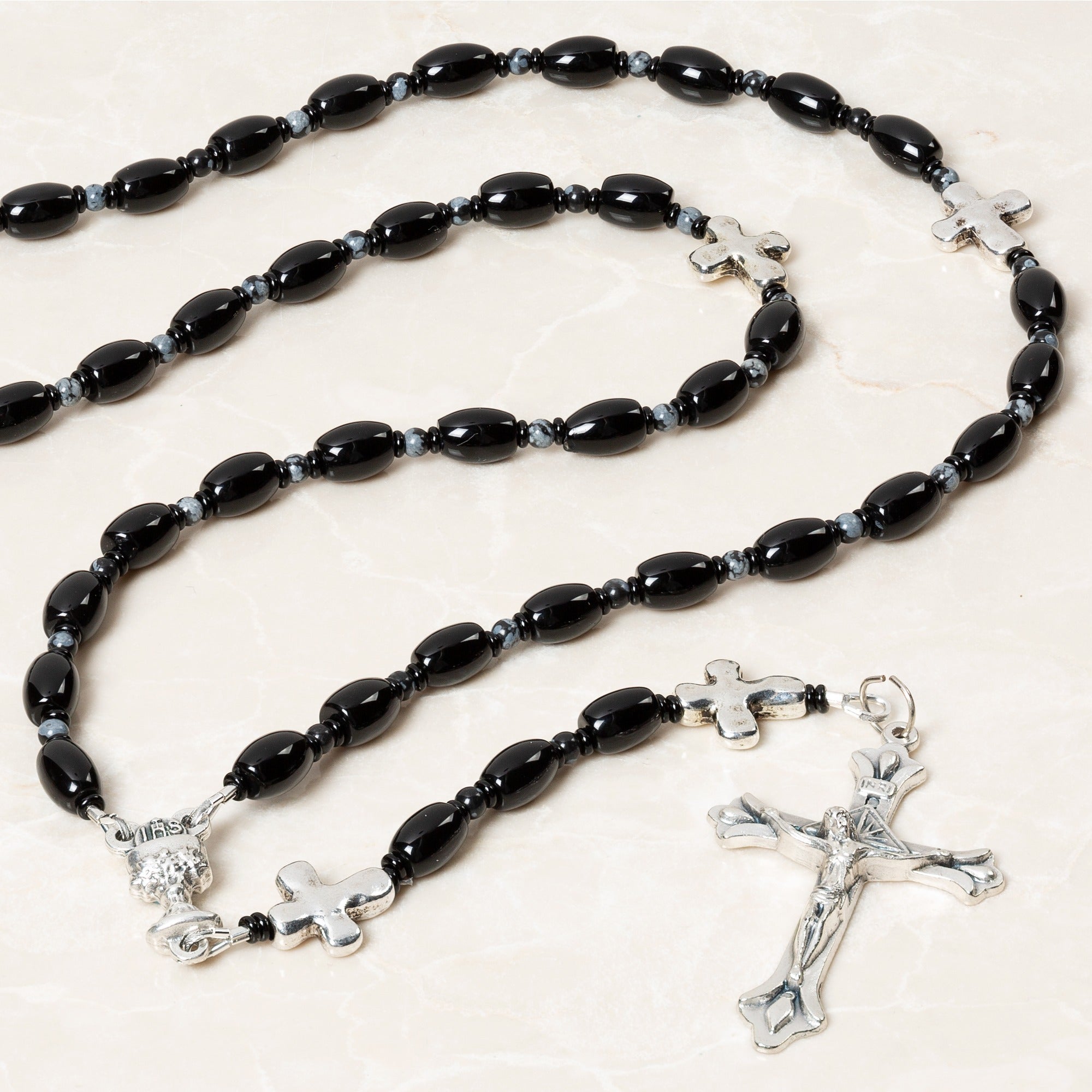 First Communion Black Rosary with Prayer Card