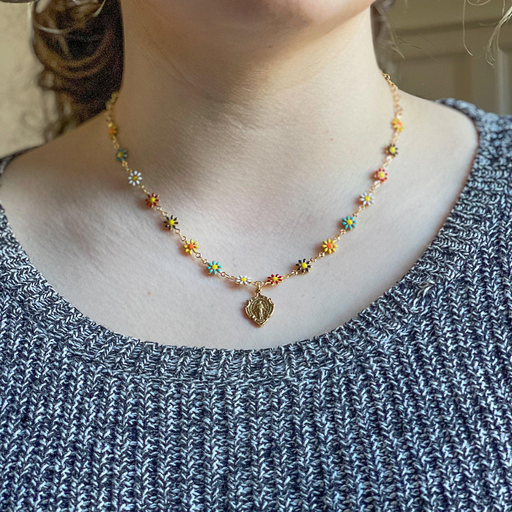 Daisy Chain Miraculous Medal Necklace