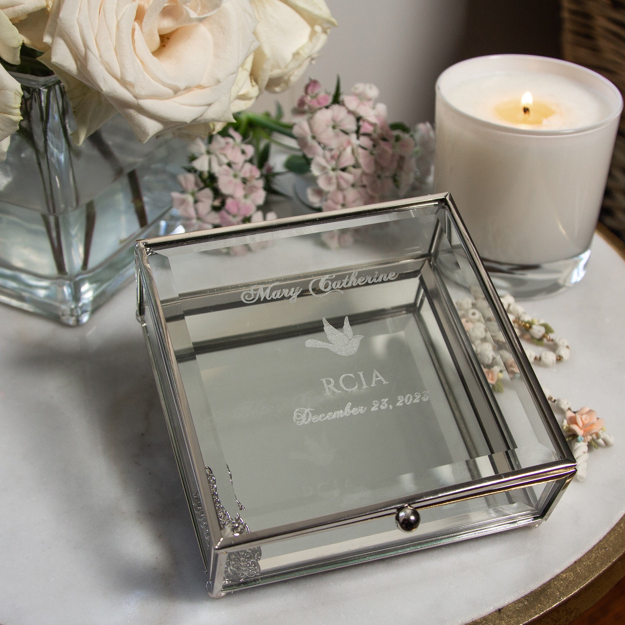 Personalized RCIA Glass Keepsake Box - 4.75 inch square