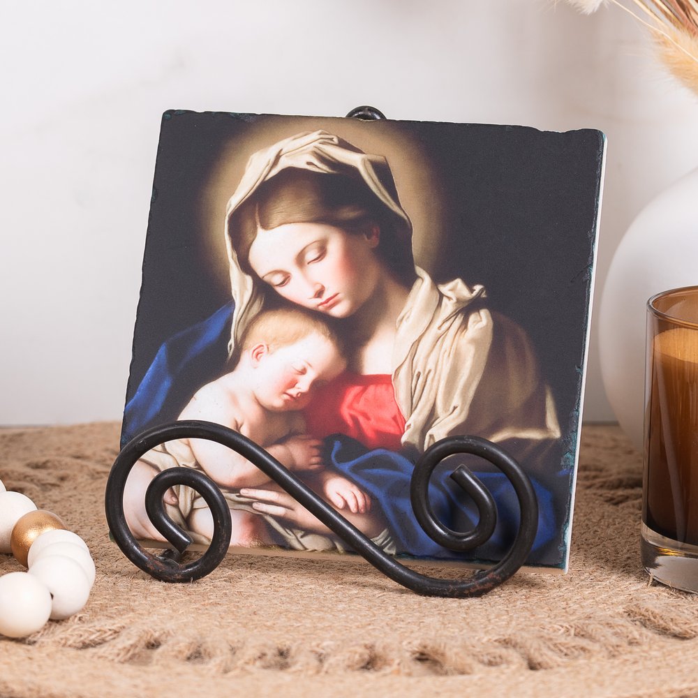 Sassoferrato's Madonna & Child Tumbled Stone Tile - 6" x 6"