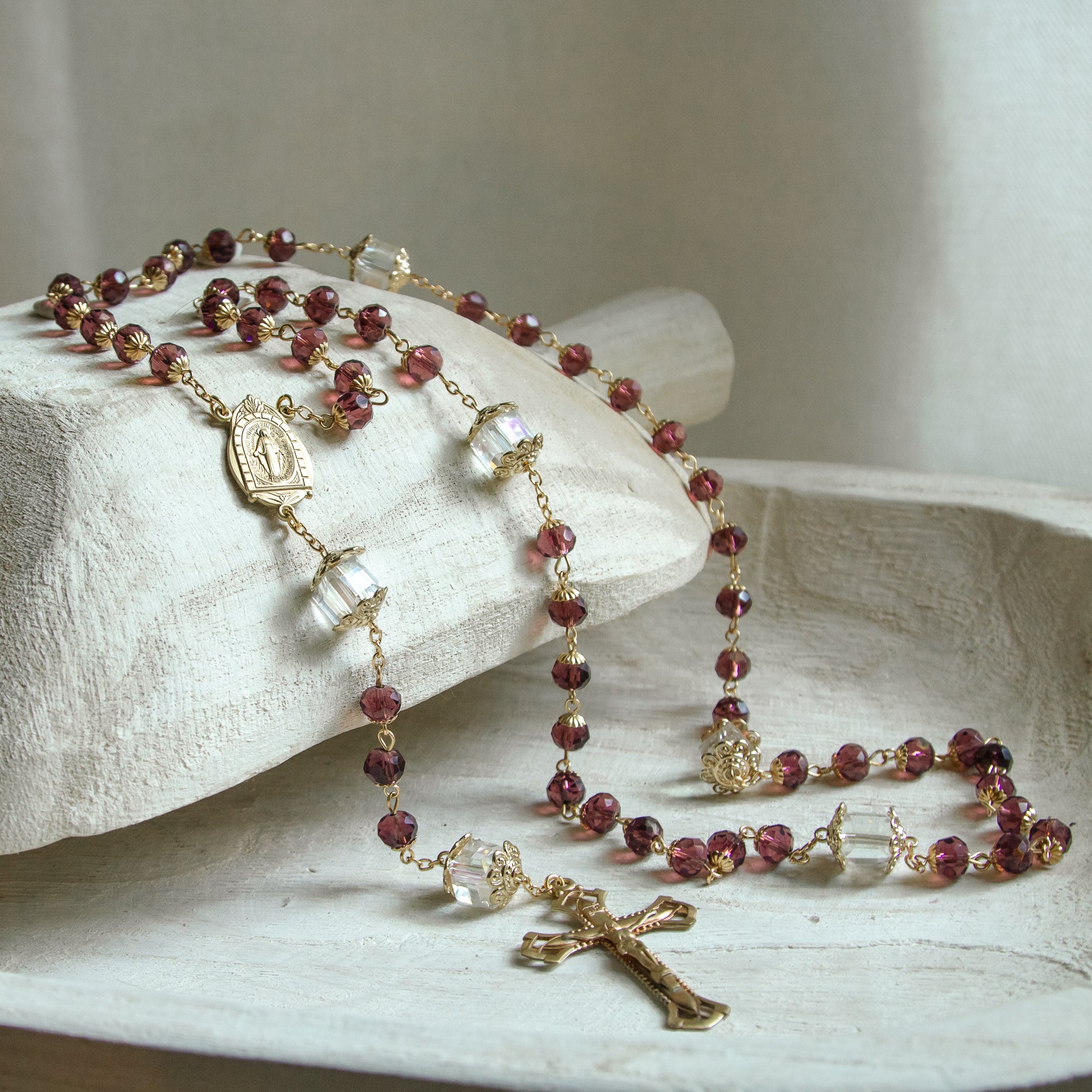 Amethyst & Brass Crystal Bead Rosary