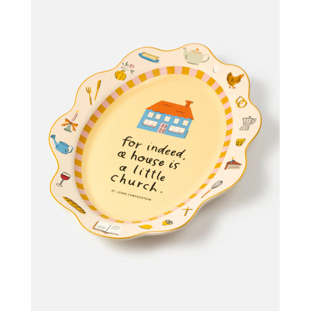 A House is a Little Church Stoneware Platter - 12" x 9"