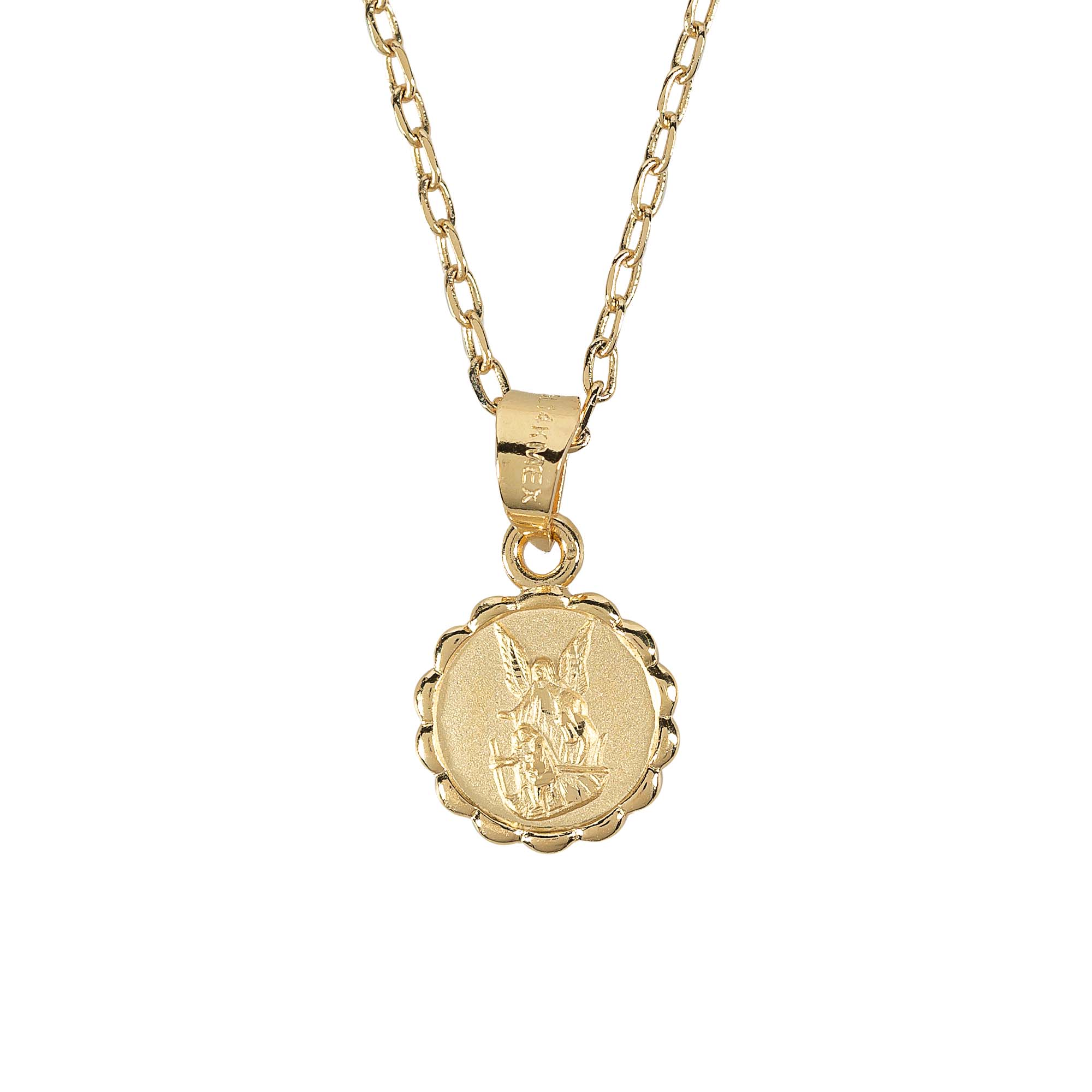 Gold Plated Guardian Angel Medal Necklace