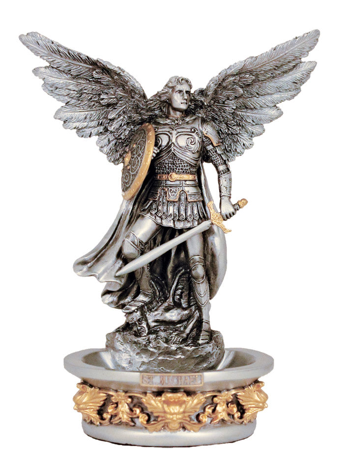 Silvered Standing or Hanging St. Michael Holy Water Font - 7"