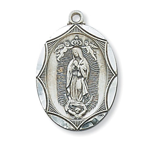 Sterling Silver Our Lady of Guadalupe Medal Necklace - 24"