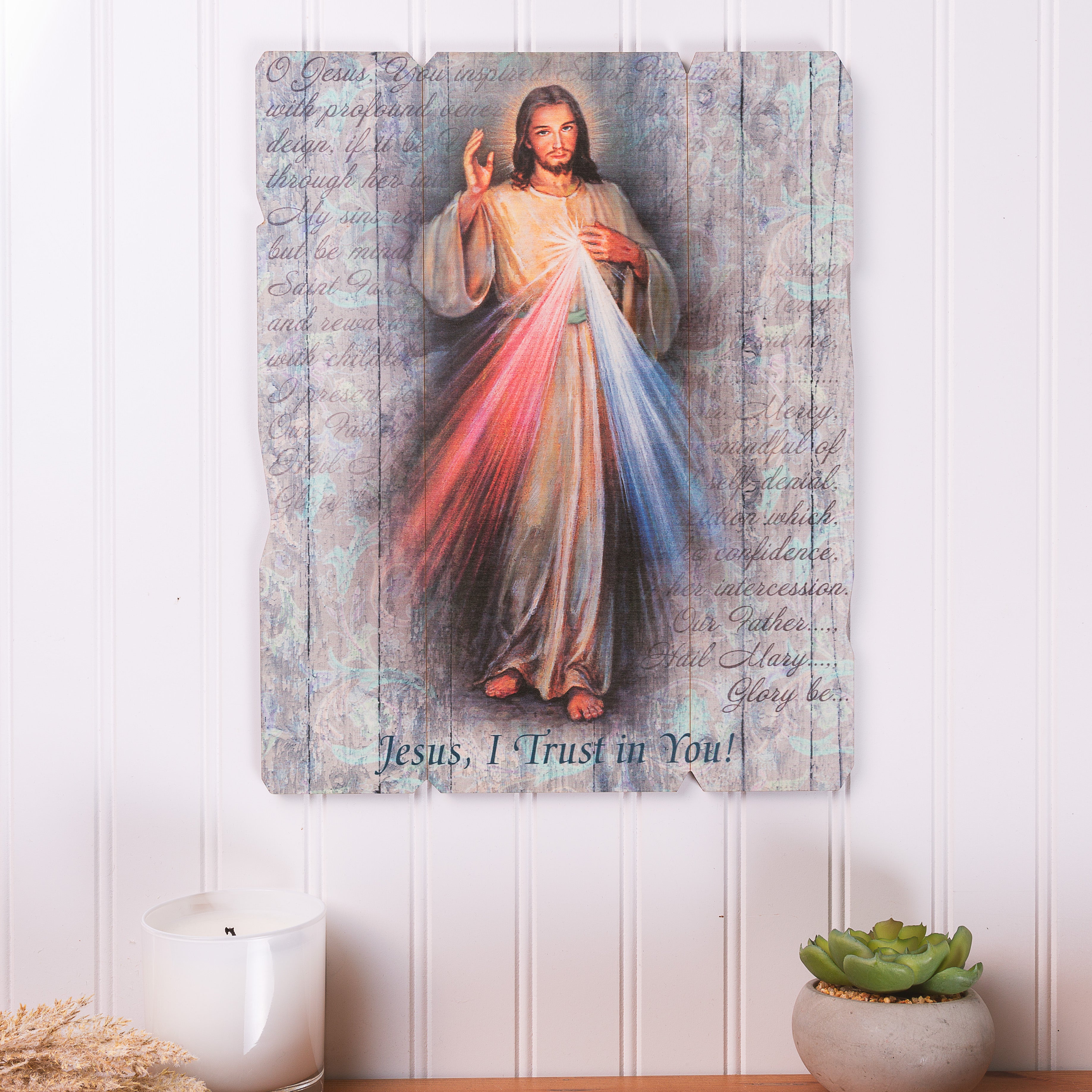 Gray Divine Mercy Wooden Wall Plaque
